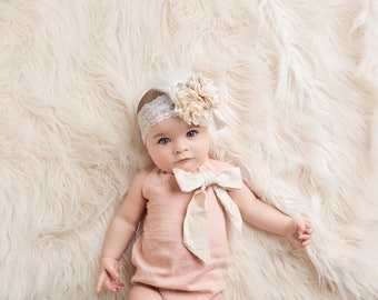 baby girl romper- baby romper- bubble romper- baby girl clothing- Ruffle Romper- Baby Romper for Girls- baby playsuit- linen- vintage romper