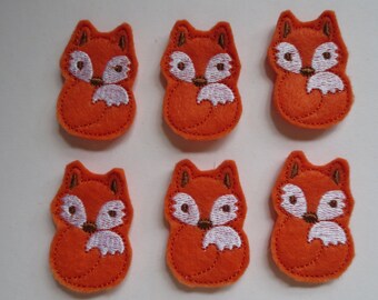 Orange Felt Machine Embroidered Foxes - 107