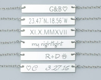 Sterling Silver Bar Necklace, Engraved Necklace,Personlaized Necklace,Nameplate Necklace, Name Necklace,Bar necklace