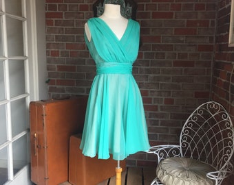 1960's Miss Elliette Seafoam Chiffon Dress
