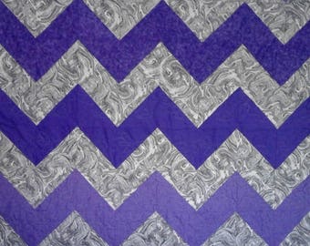 Chevron Purple and Gray Lap or Throw Quilt