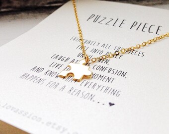 Tiny Puzzle Piece Necklace, puzzle necklace, puzzle jewelry, gold puzzle piece necklace, autism awareness, puzzle quote necklace