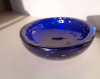 Vintage Handblown Dark Blue Glass Bowl