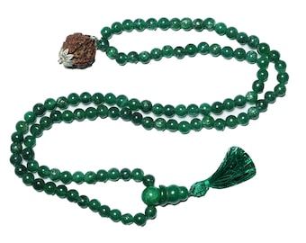 Healing Spiritual Mala Green Jade Prayer Beads Japamala Rudraksha Pendent  Chakra Yoga Necklace