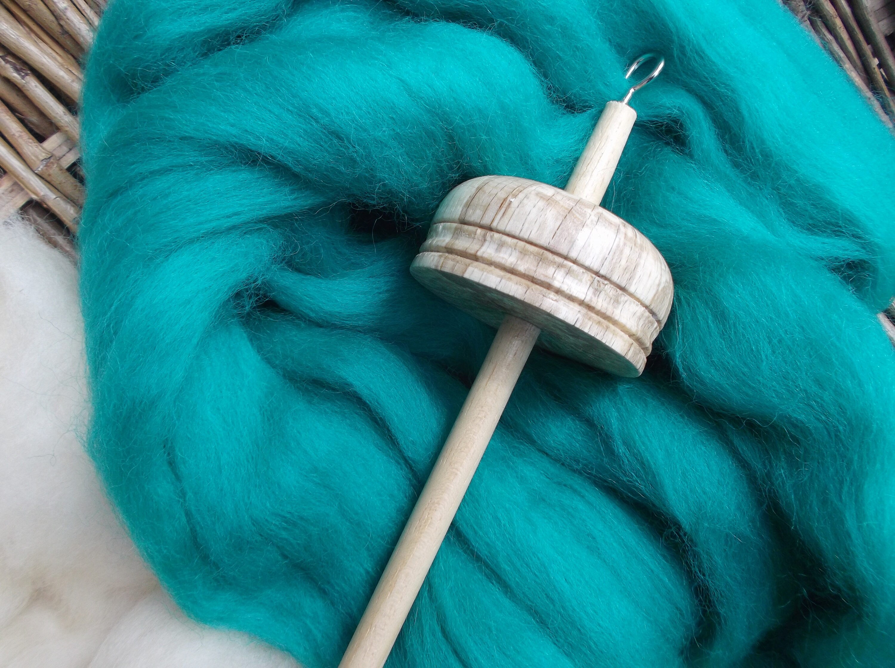 Drop Spindles and Spindle kits Jade Green and Cream