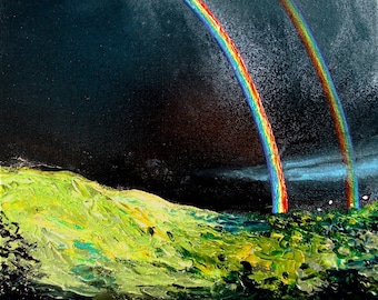 Print of original oil painting reproduction by Aja - Double Rainbow All The Way 20x20