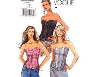 Corset Top Pattern Vogue 8325 Strapless Bustier Top Close Fitting Top Boning Eyelet Laced Top Womens Sewing Pattern Size 4 6 8 UNCUT
