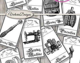 Ye Olde Sewing Shoppe Labels printable ink saver paper crafting sewing seamstress instant download digital collage sheet - VDLAVI1459