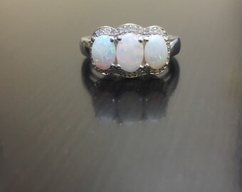 Halo Diamond Opal Engagement Ring - Halo Opal Diamond Wedding Ring - Diamond Opal Ring - Opal Diamond Ring - Halo Opal Ring - Diamond Ring