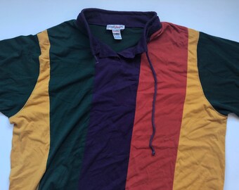 Rainbow Striped Colorblock Vintage Pullover
