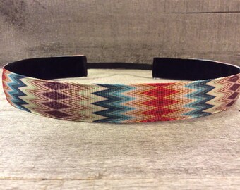 Tan Blue Orange Chevron Nonslip Headband, Noslip Headband, Workout Headband, Sports Headband, Running Headband, Athletic Headband