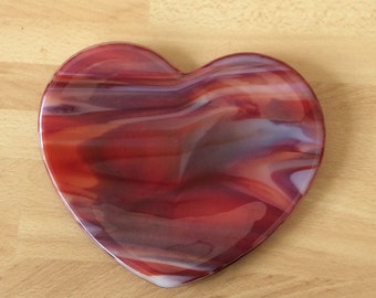 1 Fused Glass Heart Shape Dish/Plate - Cranberry Red Mix