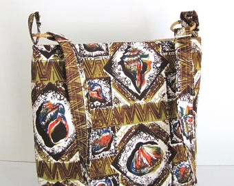 Batik Bag, Wax Dyed Cotton Bag, Cross Body Bag, Slouch Bag, Large Bag, Shells, Shoulder Bag, Handmade, Zippered Pocket, Boho bag
