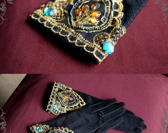 Exclusive Designer Fashion, Neo-ludwig Rococo Lolita Victorian Elegant Gothic Retro Black Lace Short Gloves