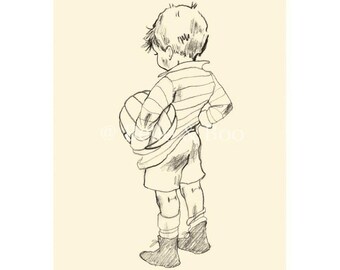 Muddy Morning, vintage boy art print, boys nursery, football, soccer