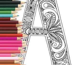 Zentangle alphabet coloring pages henna doodle alphabet