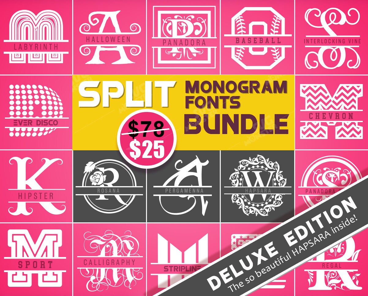 Download Split Monogram Font Bundle DELUXE EDITION cricut fonts svg