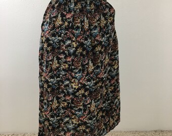Women's Vintage Floral Print High Waisted Midi Skirt- XS