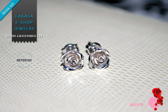 Roses for her Stud Earrings Sterling Silver 925 white Gold-plated Handmade Jewelry Valentine Mother Day Gift Birthday Anniversary Woman Love