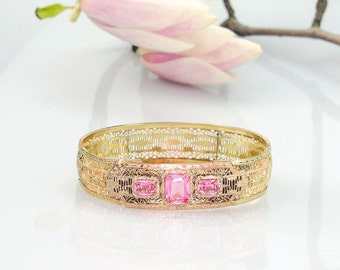 1920s 10k Gold Filigree Bangle Bracelet | Pink Gold Bangle | Filigree Bracelet | Antique Art Deco Bracelet