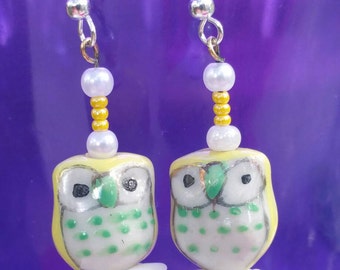 Handmade Yellow Owl Earrings