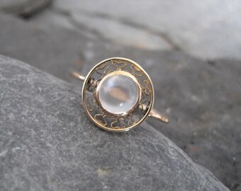 Art Nouveau Moonstone Solitaire Ring in 14k Yellow Gold - JL977