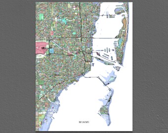 Miami Map Print, Miami City Map Art, Florida, Colorful