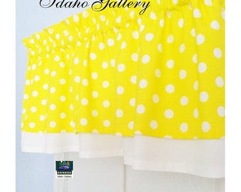 Bright Lemon Yellow with White Dot Double Layer Little Kitchen Curtain Retro Polka Dot Bedroom Curtain Retro Style Valance