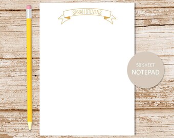 personalized notepad . ribbon banner note pad . banner notepad . personalized stationery, stationary