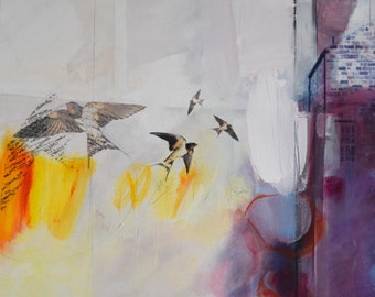 Cartwheeling Through Crimson. Original Mixed Media Painting.