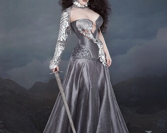 Asymmetrical Silver Scalemail Corset