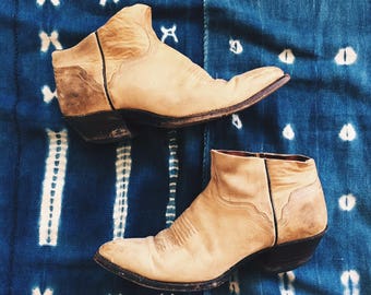 Vintage Reclaimed Tan Leather Cowboy Cutoff Boots
