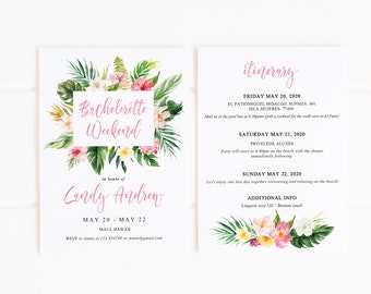 Bachelorette Weekend Template Tropical, Beach Bachelorette Invitation printable, Hawaii Shower, Hens party invitations Editable PDF, BL16