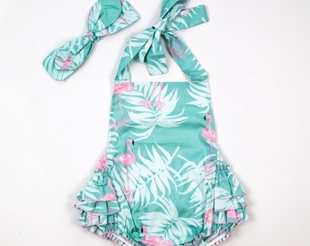 Flamingo Baby Girl Romper Set, Baby Romper and Headband, Flamingo Baby Romper set, Baby Romper, Flamingo Party, Baby Shower Gift, 2247