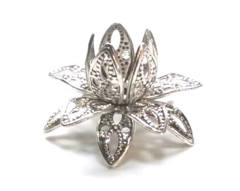 Filigree Flower Bead Caps, Antique Silver, Multiple Layer Flower, Bendable, Moldable, Vintage Look, 2mm Hole, Lot Size 10 to 40, #2054