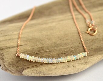 Genuine Opal necklace, Ethiopian opal Pendant, Welo opal Jewelry, October Birthstone Necklace: 14K Gold Filled, Rose Gold, Sterling Silver