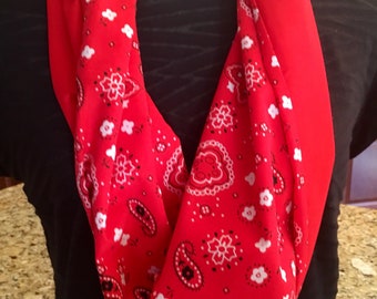 HandKerchief Infinity Scarf, Western Scarf, Country Scarf, Horse Lovers Gift, Red Infinity Scarf, Infinity Scarf, One Loop Scarf,