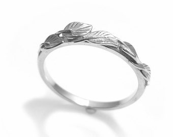 Leaf and Vine Wedding Band in 14K White Gold