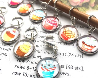 10 Knitting stitch marker rings Call me cupcake cabochon