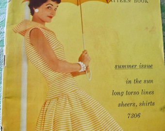 Vintage 1950s Butterick PATTERN BOOK Catalog Magazine - - Summer 1955 with 64 Pages / Wrap Dresses, Sheers, Long Torso Lines