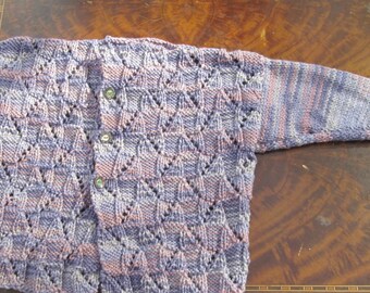 toddler handknit purple and mauve variegated cardigan