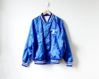 80s VFW Bomber Jacket - "Edith - Glassport #443" 80s Bomber Jacket - Vintage Bomber Jacket - 80s Jacket - Blue Bomber Jacket - Men's L