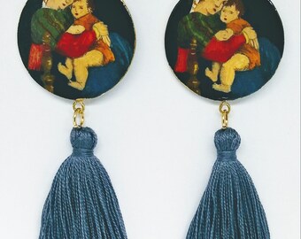 hand-painted earrings Raffaello Madonna of the chair