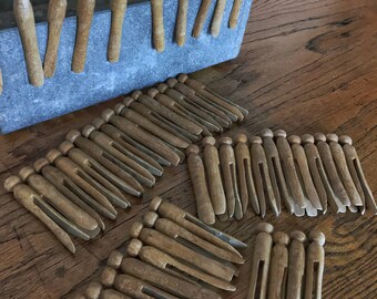 Vintage Wooden Clothespins for crafts, art projects, wedding crafts, or a vintage laundry room set of 50 clothespins