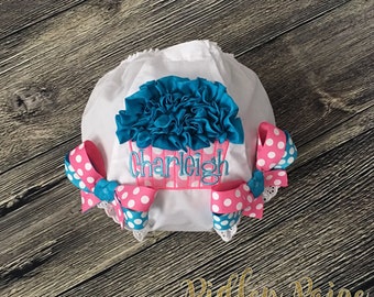 Birthday Cupcake Diaper Cover, Personalize Birthday Bloomer, First Birthday Cake Smash, Baby Girl 1st Birthday Bloomer, Hot Pink Turquoise,