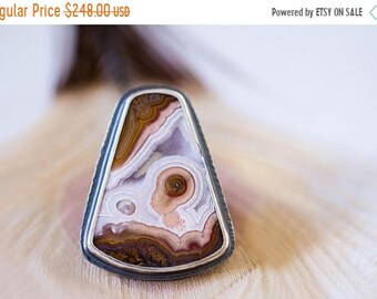 ON SALE Agua Nueva Agate Ring, Sterling Silver Statement Ring, Drusy Ring - Collector Stone - Muse and Reverie - Size 8.75
