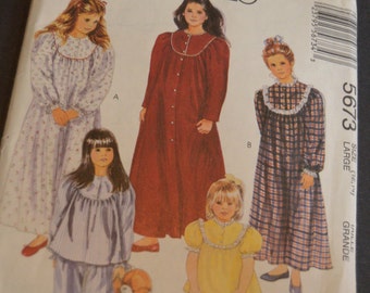 McCalls 5673 CHildren and Girls Sleepwear Sewing Pattern - UNCUT - Size Large (12-14)