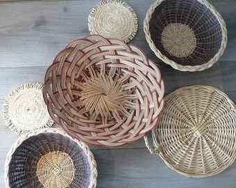 Boho Woven Basket Wall Decor Set of 6 - set of wall baskets