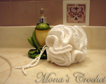Hand Crocheted 100% Cotton White Pouf | Cotton Pouf | Shower Pouf | Bath Pouf