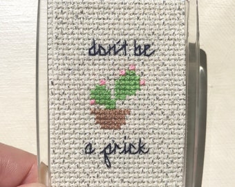 Keychain Special Edition Completed Cross Stitch “don’t be a prick” double sided art in clear acrylic keychain funny cute gift party favors